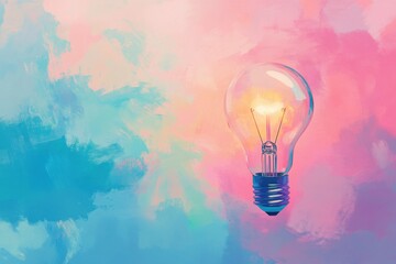 Glowing Light Bulb on Abstract Painted Background Idea Concept Creative Solution Innovation Inspiration