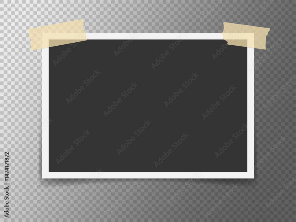 Poster realistic horizontal photo image template with adhesive tape on transparent background. layout for m