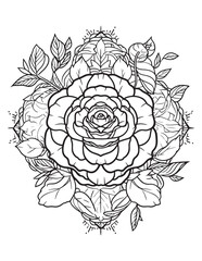 Blooming Rose Bouquet Line Drawing for Coloring
