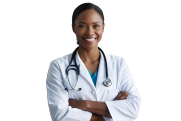 The woman doctor crossed her arms isolated on transparent or white background, png