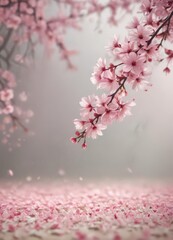 Obraz premium Delicate pink sakura petals drift on a soft-focus spring background , pretty, cherry, peaceful