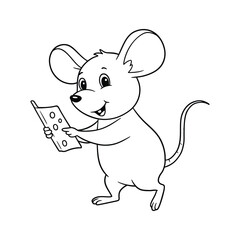 Adorable Cartoon Mouse Holding Cheese in a Playful Black and White Illustration