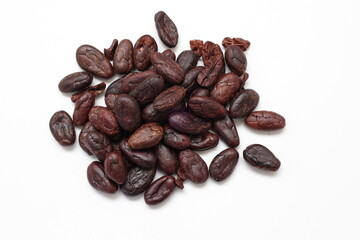 Cocoa beans on white background 