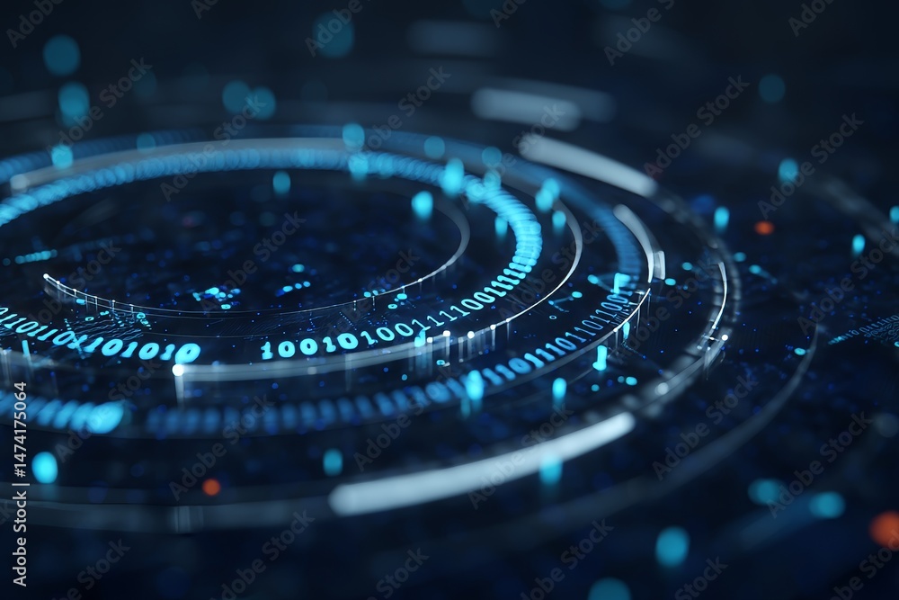 Poster digital technology circle with blue tech background and an area for copying text or images