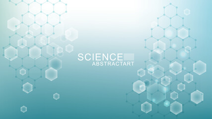 Health care abstract background with hexagons, lines and dots. Medical innovation banner template concept. Biology and pharmaceutical technology background. Vector illustration.