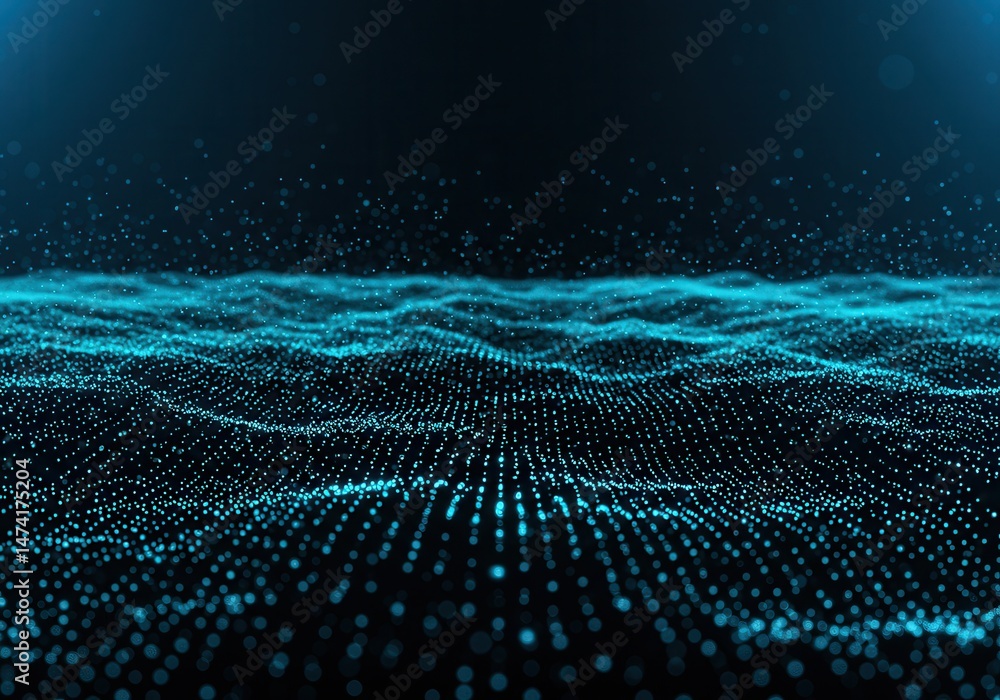 Poster abstract blue digital wave background with glowing particles and dark backdrop for futuristic techno