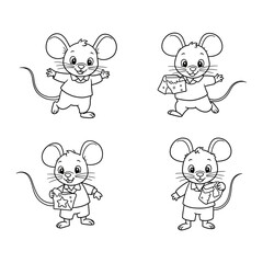Adorable Cartoon Mouse Holding Cheese in a Playful Black and White Illustration