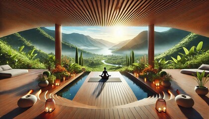 Panoramic Yoga Retreat in Nature 3D Rendering