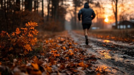 Obraz premium Runner on a fall trail