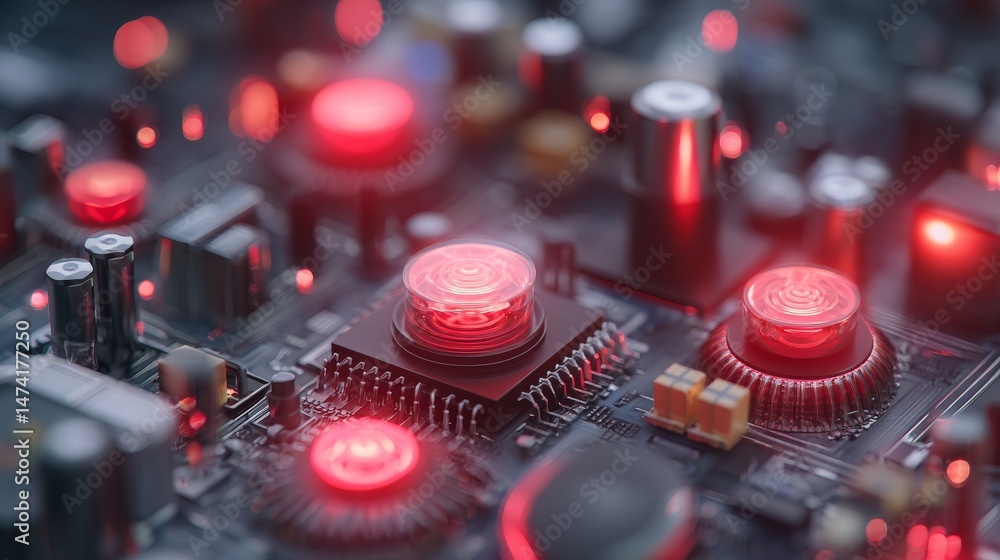 Poster modern cyber tech circuit board pcb technology processor forms the background of a stock image wallp