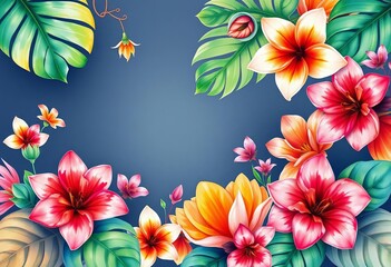 Obraz premium Vibrant watercolor tropical flowers banner, lush blooms, soft edges, intricate, banner