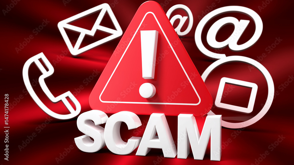 Poster red warning triangle with exclamation mark and white 