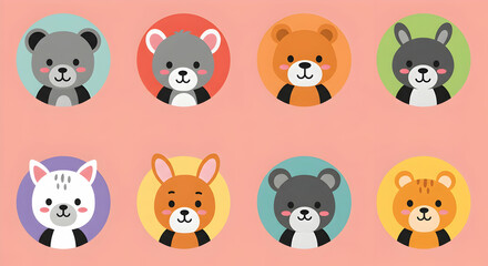 Cute cartoon animals on pink background
