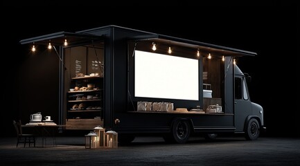 Dark mobile coffee shop, outdoor cafe