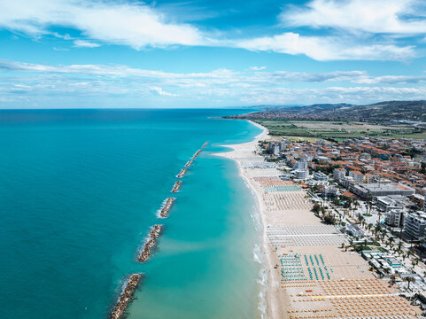 Aerial View of San Beneddetto Beach with Bright Blue Sea