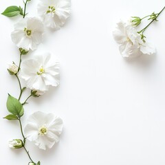 Fototapeta premium Delicate white flowers arranged on a white background (80)