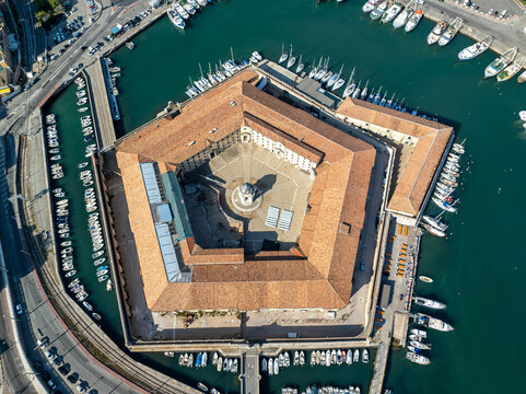 Aerial Views of Lazzaretto of Ancona and Marina in Central Italy