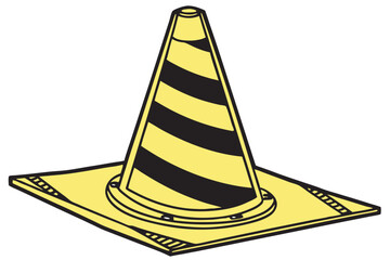 142 construction cone, highway safety, road hazard, traffic divider, caution symbol, construction site, industrial design, geometric shapes, bright yellow, black stripes, safety icon