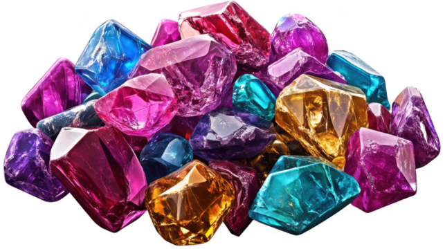 A Vivid Pile of Colorful Gemstones with a PNG transparent background