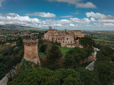 Aerial View of Treia, Italy, Medieval Charm and Scenic Hills