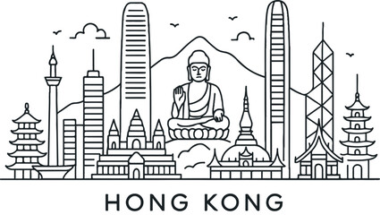 Hong Kong Skyline Illustration Line Art