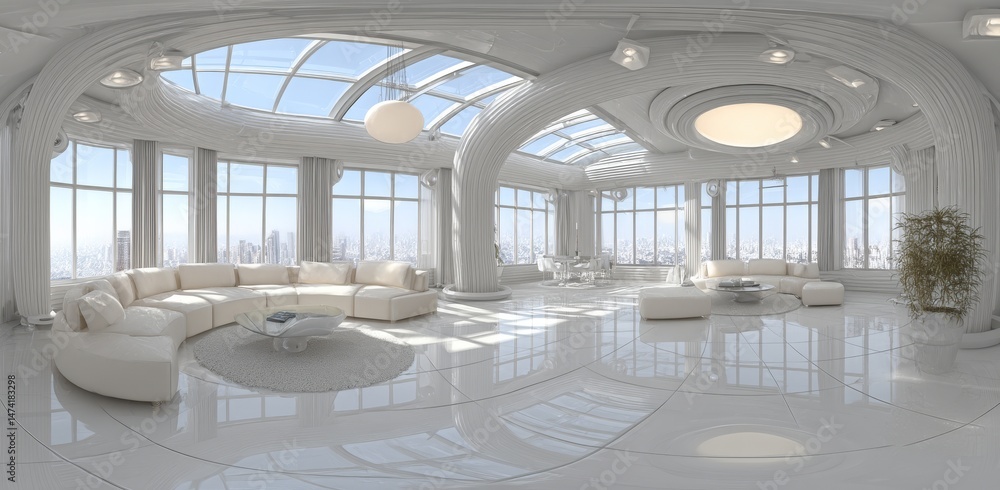 Poster this 360-degree panorama image presents a futuristic technology station space ship sci-fi laboratory
