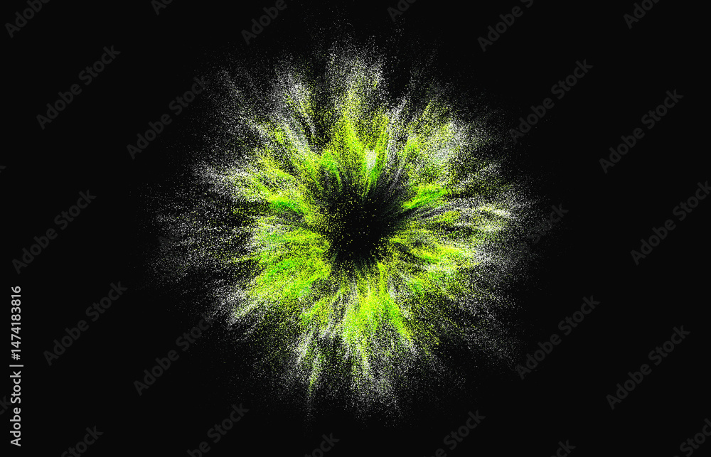 Aufkleber Digital particles shockwave explosion effect background. Radial sound explosion wave music visualization. 3d rendering