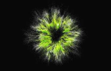 Digital particles shockwave explosion effect background. Radial sound explosion wave music visualization. 3d rendering
