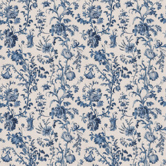 Blue Floral Tapestry with Antique Dutch Influence