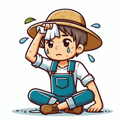 a field worker is wiping his sweat