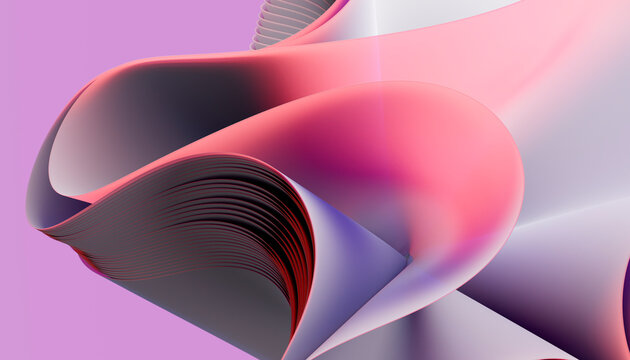 Flowing abstract shapes in pink and purple hues, 3D render