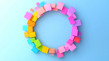 Obraz premium Vibrant colorful squares forming a circular frame against a light blue background