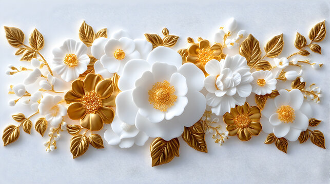 3D embossed white and gold floral arrangement
