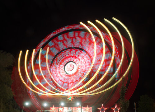 Long exposure photography capturing motion light at night