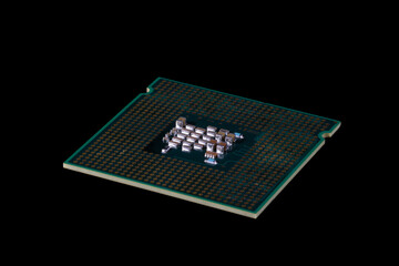 Close-Up of Electronic Circuit Components on a Microchip Surface