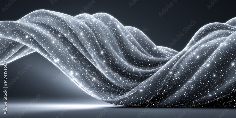 Canvas Prints abstract silver particles background, dynamic wave motion, festive waving shiny texture background.