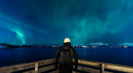 Northern Lights Over Leknes, Lofoten © Puripat