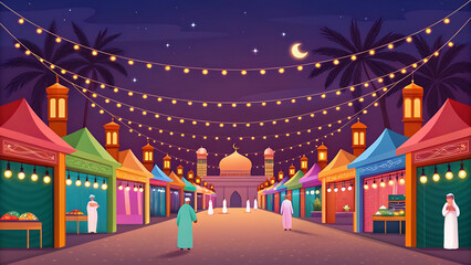 Obraz premium Lantern-lit festival street with lights