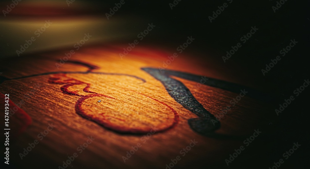 Aufkleber A close up of a wooden surface with the letters A and B on it