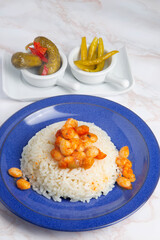 Traditional Turkish Culture. Kuru Fasulye . Haricot Beans, rice and beans (Turkish name; pilav ustu kuru fasulye) 