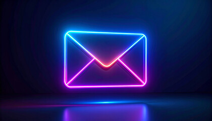 Fototapeta premium Neon email icon digital space graphic design colorful environment abstract viewpoint communication