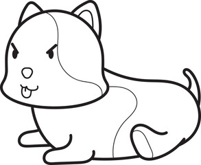 Mischievous Cartoon Puppy with Patchwork Design, Line Art
