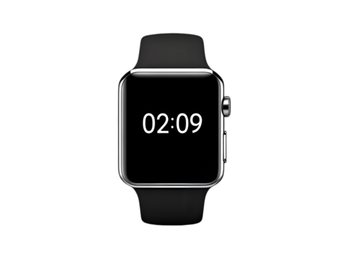 Modern Smartwatch Black Digital Display Time Device Technology Gadget Minimalist Elegant Wristwatch Black Strap Silver Frame High Resolution Image    
