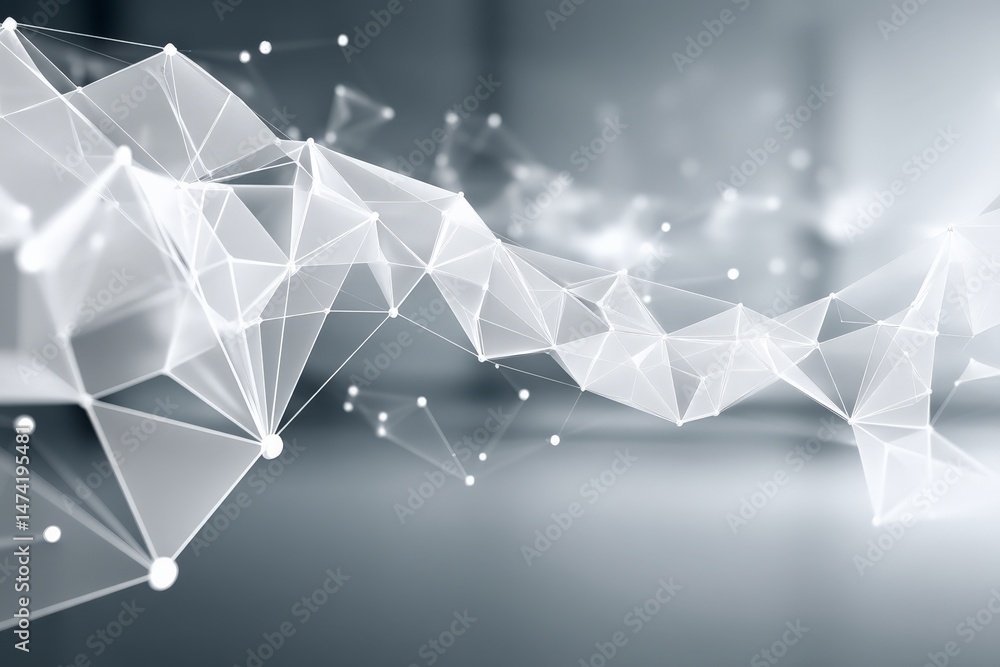 Poster Abstract digital network connecting nodes in a futuristic landscape of geometry and light