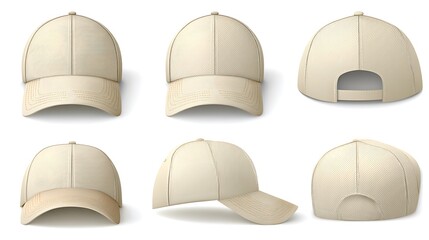 Cream Baseball Cap: 3D Render, All Angles