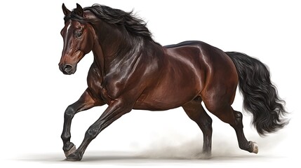 Obraz premium Majestic Bay Chestnut Stallion Galloping with White Background.