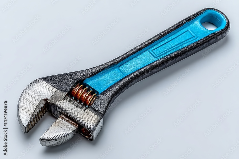 Poster Adjustable wrench on a plain background showcasing its sleek design and functionality for various tasks and repairs