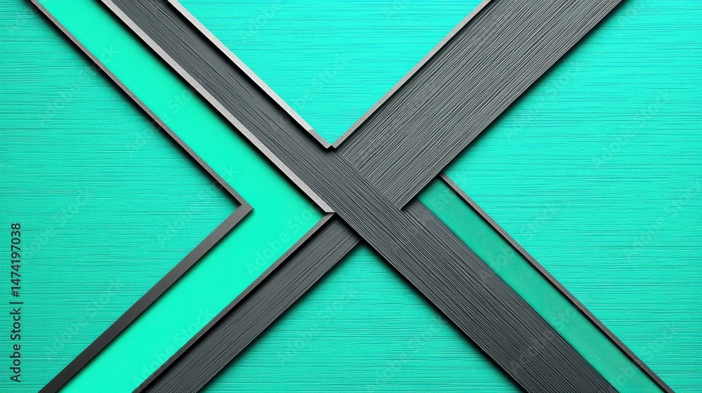 Poster abstract geometric composition with lines and textures on vibrant teal background