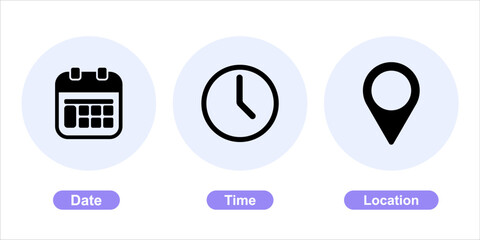 time, date, location vector icon with transparent background