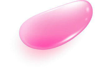 Pink water drop. Jelly serum and cosmetic transparent oil. Liquid gel and cream for skincare. Soap bubble of shampoo and shower gel. Splash and drip top view